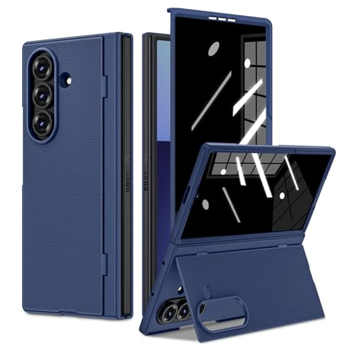 Ruky for Galaxy Z Fold 7 Case with Stand, with Front Privacy Screen Protector & Hidden Kickstand, Support Wireless Charging Slim Hard Shockproof Protective Phone Case for Samsung Galaxy Z Fold 7, Blue by Ruky - Image 1