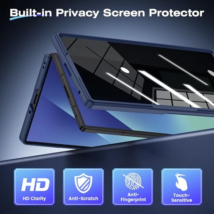 Ruky for Galaxy Z Fold 7 Case with Stand, with Front Privacy Screen Protector & Hidden Kickstand, Support Wireless Charging Slim Hard Shockproof Protective Phone Case for Samsung Galaxy Z Fold 7, Blue by Ruky - Image 3