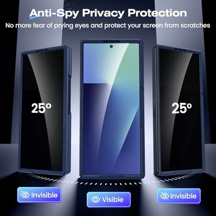 Ruky for Galaxy Z Fold 7 Case with Stand, with Front Privacy Screen Protector & Hidden Kickstand, Support Wireless Charging Slim Hard Shockproof Protective Phone Case for Samsung Galaxy Z Fold 7, Blue by Ruky - Image 4