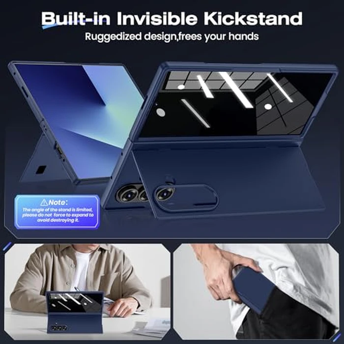 Ruky for Galaxy Z Fold 7 Case with Stand, with Front Privacy Screen Protector & Hidden Kickstand, Support Wireless Charging Slim Hard Shockproof Protective Phone Case for Samsung Galaxy Z Fold 7, Blue by Ruky - Image 5