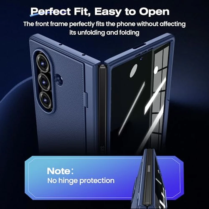 Ruky for Galaxy Z Fold 7 Case with Stand, with Front Privacy Screen Protector & Hidden Kickstand, Support Wireless Charging Slim Hard Shockproof Protective Phone Case for Samsung Galaxy Z Fold 7, Blue by Ruky - Image 6