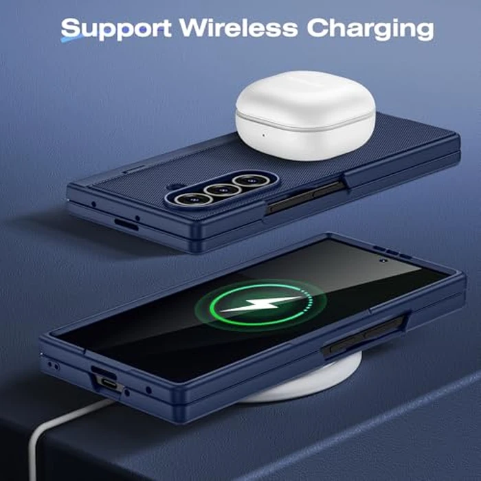 Ruky for Galaxy Z Fold 7 Case with Stand, with Front Privacy Screen Protector & Hidden Kickstand, Support Wireless Charging Slim Hard Shockproof Protective Phone Case for Samsung Galaxy Z Fold 7, Blue by Ruky - Image 7