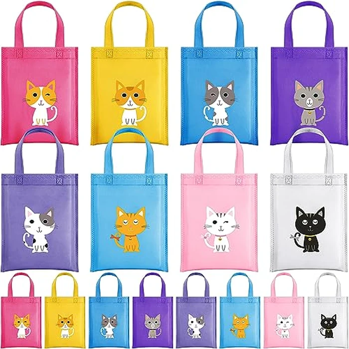 Hosuly 24 Pieces Dog Cat Party Favors Puppy No Woven Tote Bags Reusable Bag Bulk Puppy Kitten Goodie Candy Treat Bags with Handles Vet Tech Week Gifts for Kids Pet Lover Birthday Party Supplies(Cat) by Hosuly - Used - Very Good condition