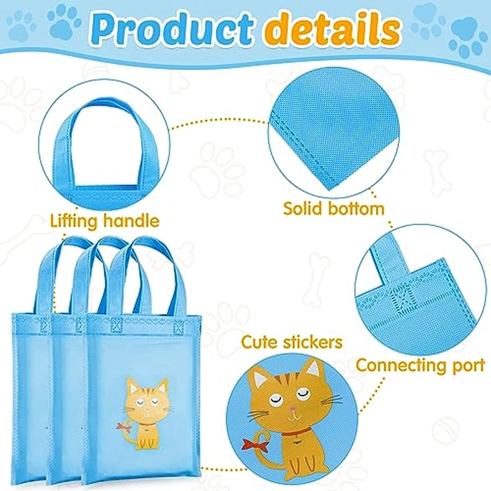 Hosuly 24 Pieces Dog Cat Party Favors Puppy No Woven Tote Bags Reusable Bag Bulk Puppy Kitten Goodie Candy Treat Bags with Handles Vet Tech Week Gifts for Kids Pet Lover Birthday Party Supplies(Cat) by Hosuly - Image 3