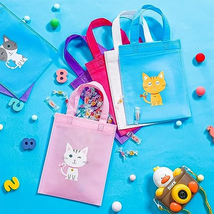 Hosuly 24 Pieces Dog Cat Party Favors Puppy No Woven Tote Bags Reusable Bag Bulk Puppy Kitten Goodie Candy Treat Bags with Handles Vet Tech Week Gifts for Kids Pet Lover Birthday Party Supplies(Cat) by Hosuly - Image 4