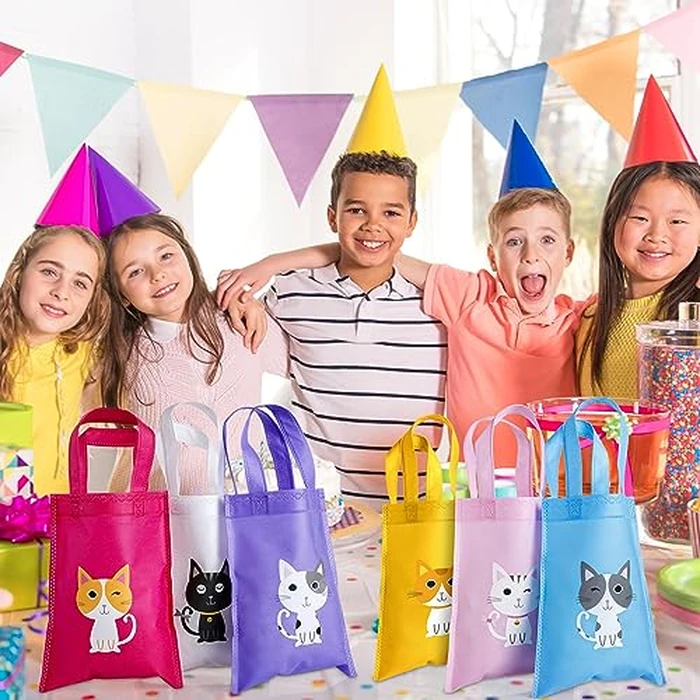 Hosuly 24 Pieces Dog Cat Party Favors Puppy No Woven Tote Bags Reusable Bag Bulk Puppy Kitten Goodie Candy Treat Bags with Handles Vet Tech Week Gifts for Kids Pet Lover Birthday Party Supplies(Cat) by Hosuly - Image 6