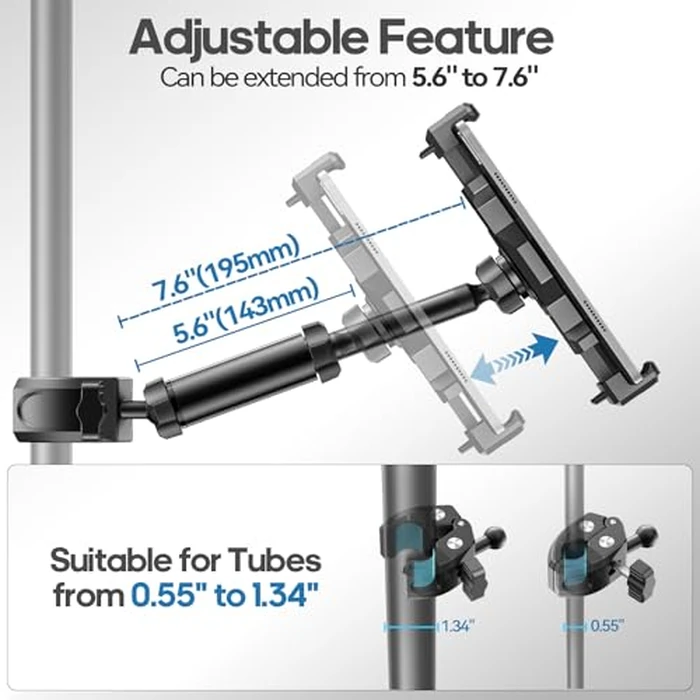 KDD iPad Holder for Mic Stand, Adjustable Tablet & Phone Mount for Microphone Music Stand, Fitness Bike Handlebar Bracket, Fit for iPad Pro 12.9, Air, Mini, Galaxy Tabs, iPhone(4.7-13”) by KDD - Image 7