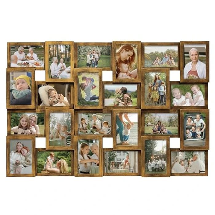 J.M.Deco Collage Picture Frames for Wall 24 Slots, Large Photo Frame Collage Wall Hanging for 4 x 6 Photo, Christmas Gift for Family or Friends - Retro Gold by J.M.Deco - Image 1