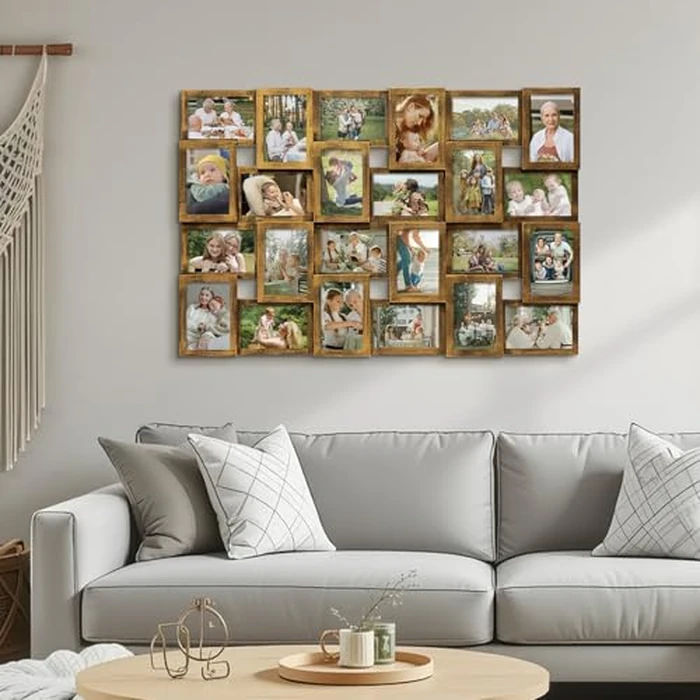 J.M.Deco Collage Picture Frames for Wall 24 Slots, Large Photo Frame Collage Wall Hanging for 4 x 6 Photo, Christmas Gift for Family or Friends - Retro Gold by J.M.Deco - Image 5