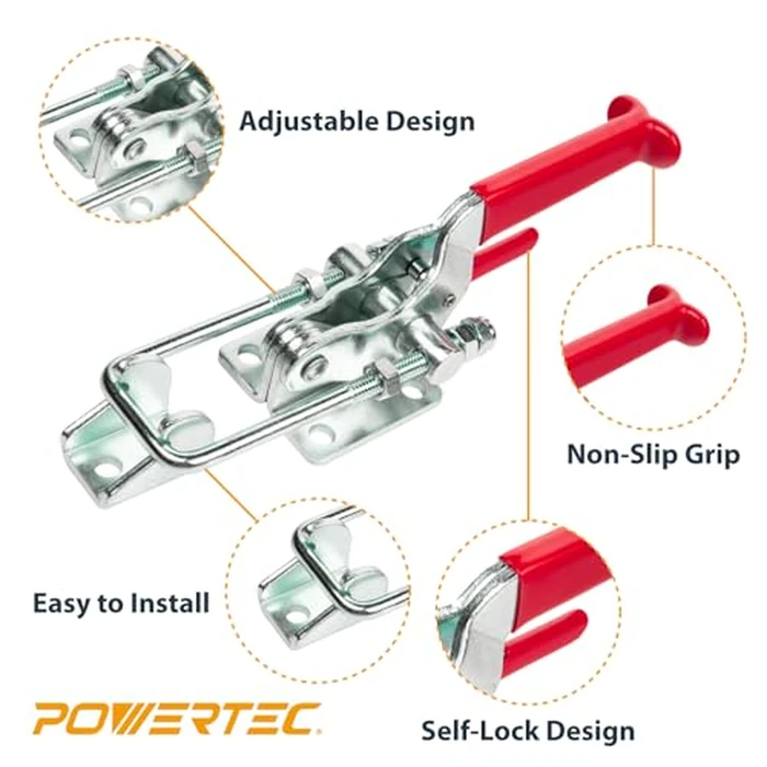 POWERTEC 2PK Toggle Clamp, 2000 lbs Holding Capacity, 40341 Self-Lock U-Bolt Adjustable Latch w/Antislip Hand Grip for Woodworking Jigs & Fixtures, Smoker, Tool Box, Cabinet (20340) by POWERTEC - Image 4