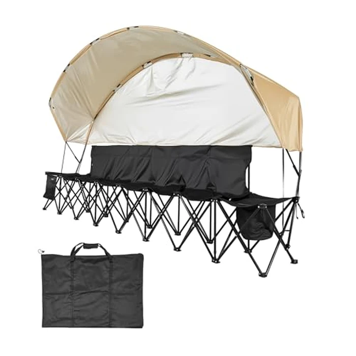 VEVOR Portable Folding Bench, 6 Seat Soccer Bench with Storage Pockets Cup Holders & Carrying Bag, Lightweight Sideline Seating with Sunshade for Football, Baseball, Camping, Outdoor Events, Black by VEVOR - Image 3