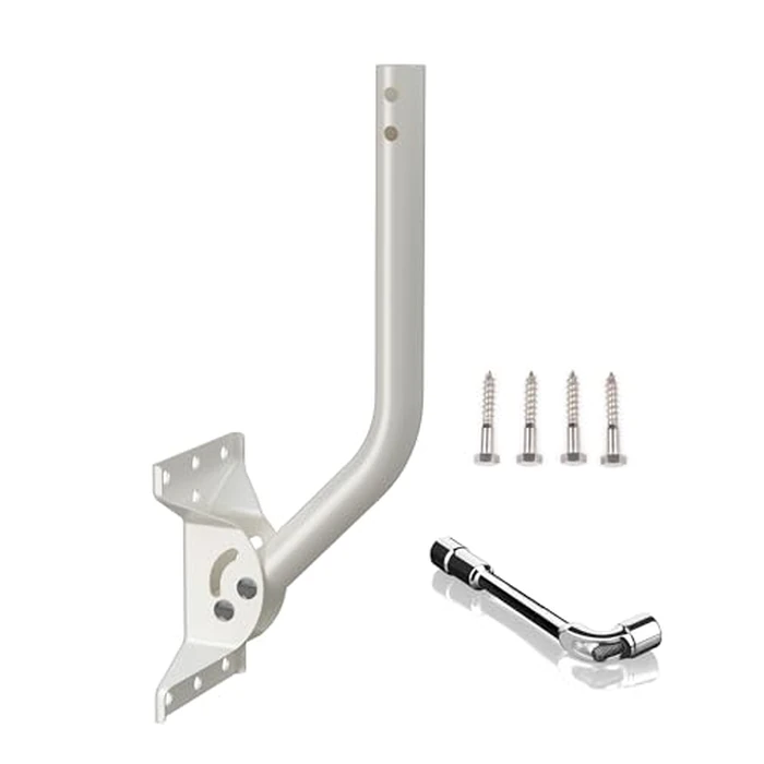 Universal Adjustable Mounting Pole, Steel J-Mount for Attic Outdoor Roof Wall Installation, Weatherproof Mast Pole, Mounting Bracket and Hardware Included (Diameter 1 1/4", Length 16 1/2", White) by cekay - Image 1