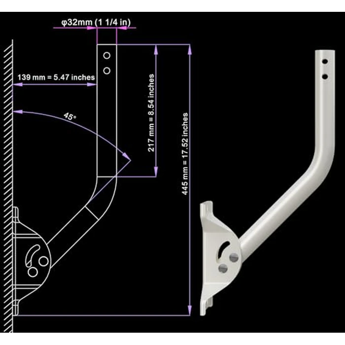 Universal Adjustable Mounting Pole, Steel J-Mount for Attic Outdoor Roof Wall Installation, Weatherproof Mast Pole, Mounting Bracket and Hardware Included (Diameter 1 1/4", Length 16 1/2", White) by cekay - Image 3