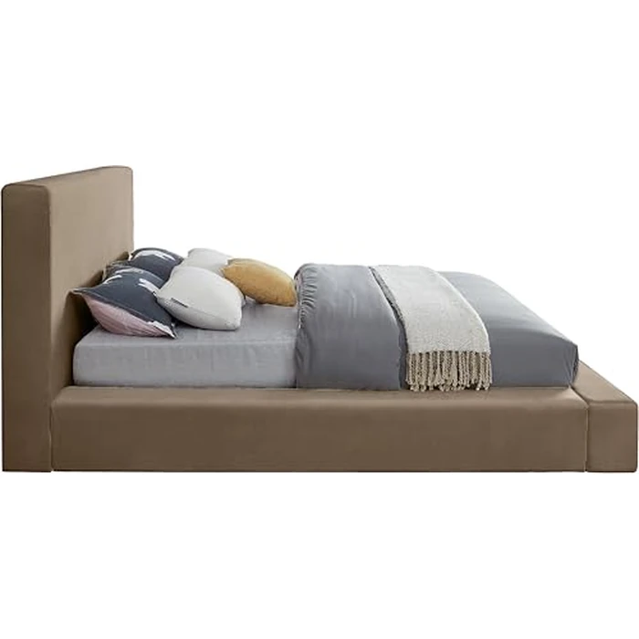 Meridian Furniture DorianTaupe-Q Dorian Collection Modern | Contemporary Queen Bed with Ultra Luxe Taupe Velvet, 73" W x 95" D x 45" H, Taupe, Queen by Meridian Furniture - Image 4