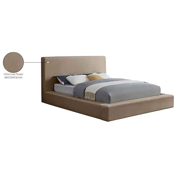 Meridian Furniture DorianTaupe-Q Dorian Collection Modern | Contemporary Queen Bed with Ultra Luxe Taupe Velvet, 73" W x 95" D x 45" H, Taupe, Queen by Meridian Furniture - Image 8