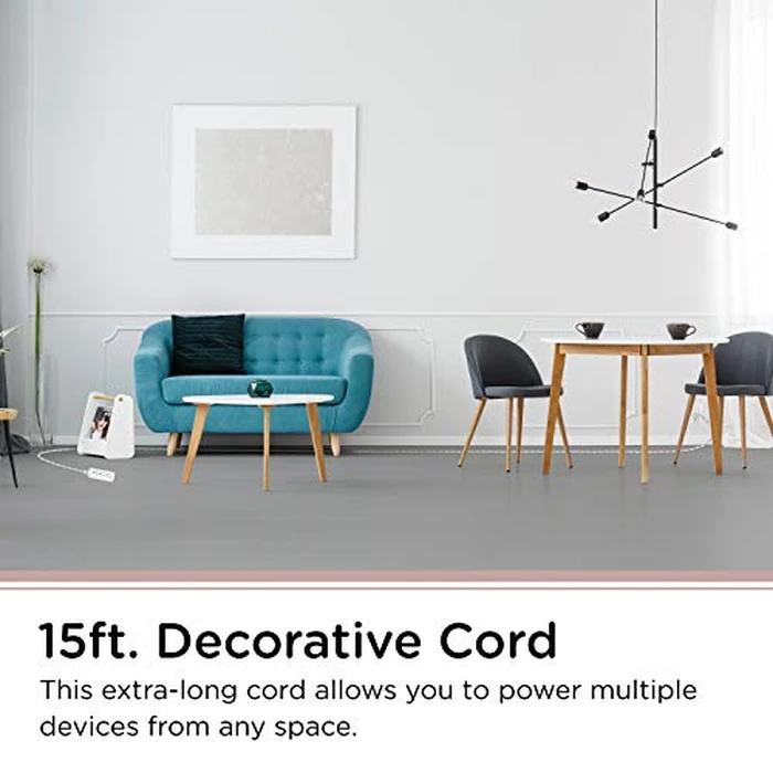 Cordinate 3-Outlet Power Strip Extension Cord with Multiple Outlets 15 Ft Indoor Braided Grounded Flat Plug Extension Cord ETL Listed White 50011 by Cordinate - Image 3