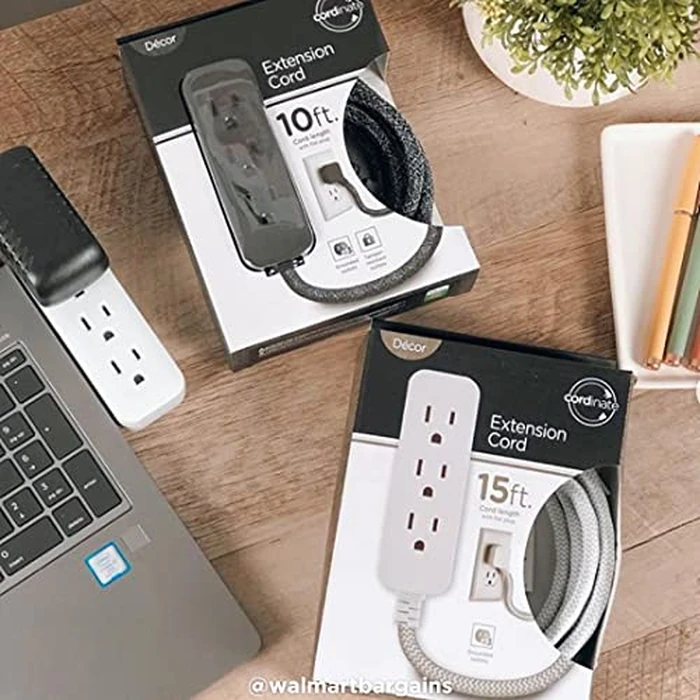 Cordinate 3-Outlet Power Strip Extension Cord with Multiple Outlets 15 Ft Indoor Braided Grounded Flat Plug Extension Cord ETL Listed White 50011 by Cordinate - Image 4