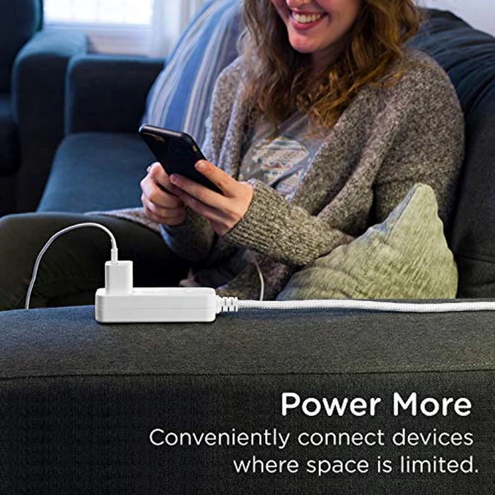 Cordinate 3-Outlet Power Strip Extension Cord with Multiple Outlets 15 Ft Indoor Braided Grounded Flat Plug Extension Cord ETL Listed White 50011 by Cordinate - Image 6