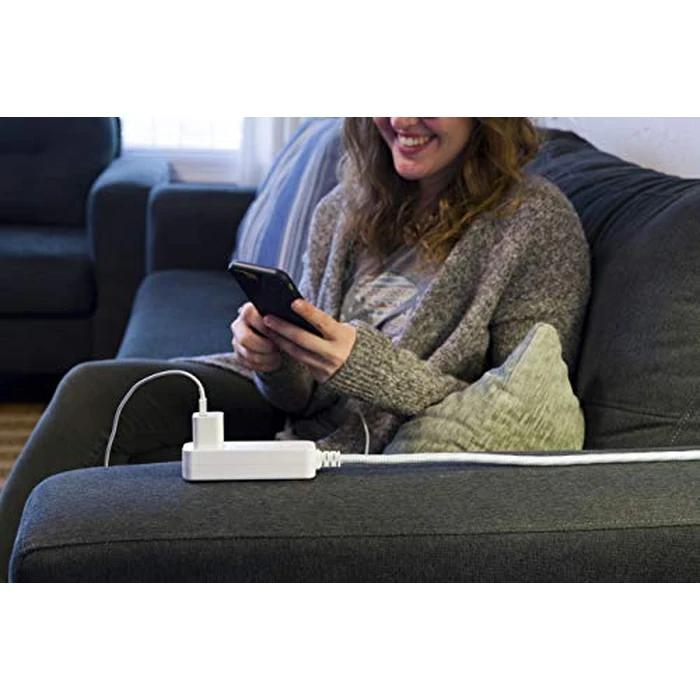 Cordinate 3-Outlet Power Strip Extension Cord with Multiple Outlets 15 Ft Indoor Braided Grounded Flat Plug Extension Cord ETL Listed White 50011 by Cordinate - Image 8