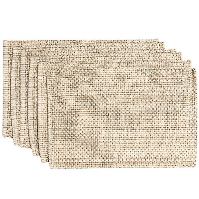 Sweet Home Collection 100% Cotton Placemats for Dining Room Rectangle Two Tone Woven Fabric 13" x 19" Soft Durable Table Mat Set, Set of 6, Eggshell by Sweet Home Collection - Image 1