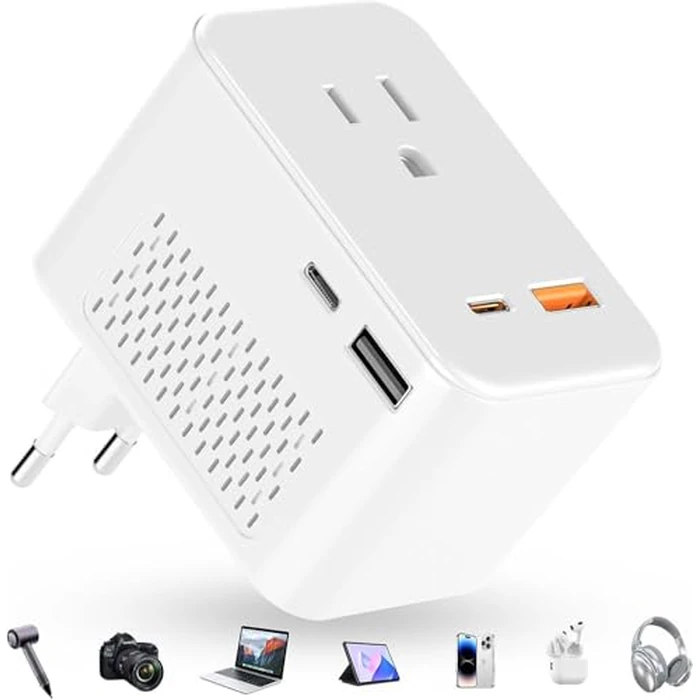 220 V to 110 V Voltage Converter, 20 W PD, Reduces 220 V to 120 V, U.S. to Europe Travel Converter for Over 80 Countries, Including Most European Countries, France, Germany, Italy and Australia by WAUDM - Image 1