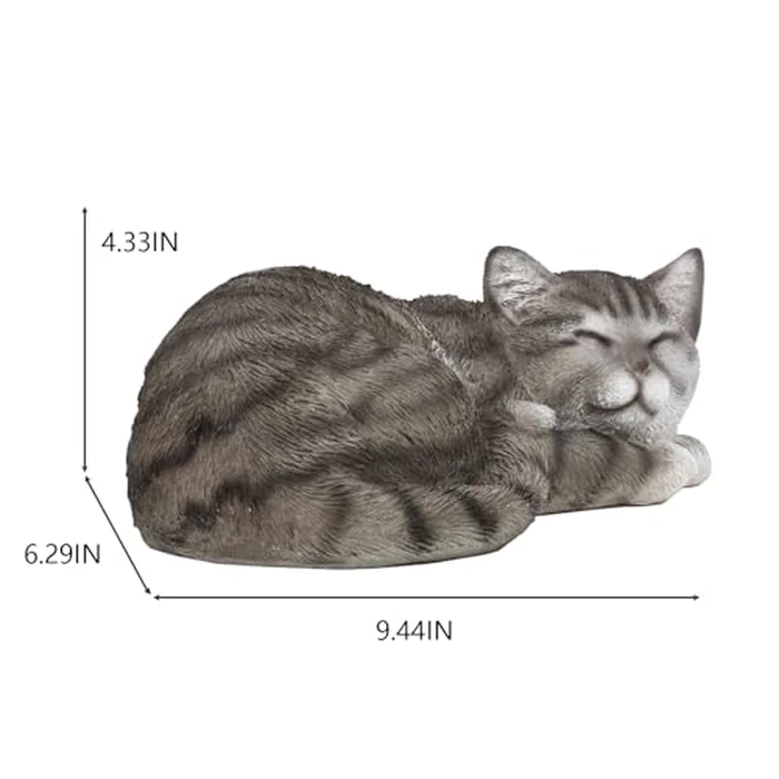 Elenon Cat Garden Statue Decorative for Yard, Grey Tabby Sleeping Cat Figurines Home Lawn Decor, Patio Kitten Tuxedo Statues Pets Memorial Ornament for Cat Lovers by Elenon - Image 5