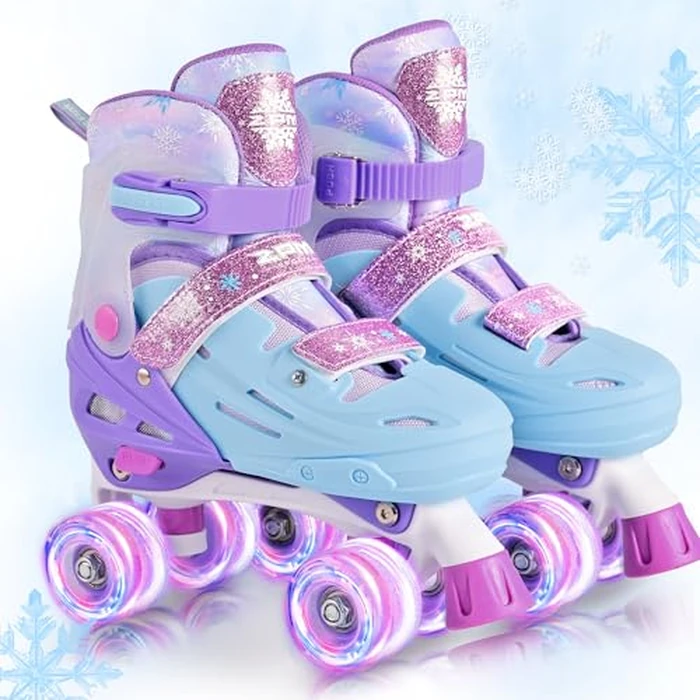 2PM SPORTS Kids Roller Skates Girls Ages 5-8 8-12 3-5 4-6 6-12 with Light Up Wheels, Outdoor Indoor Rollerskates for Girls Toddler Youth Beginner Size 10C 11C 12C 13C 1 2 3 4 5 6 Purple Snowflakes by 2PM SPORTS - Used - Very Good condition
