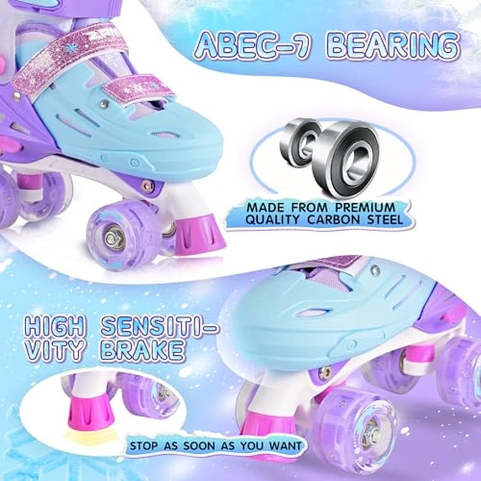 2PM SPORTS Kids Roller Skates Girls Ages 5-8 8-12 3-5 4-6 6-12 with Light Up Wheels, Outdoor Indoor Rollerskates for Girls Toddler Youth Beginner Size 10C 11C 12C 13C 1 2 3 4 5 6 Purple Snowflakes by 2PM SPORTS - Image 3