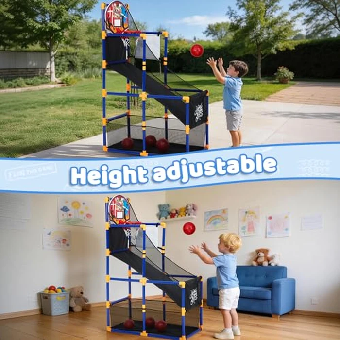 GarveeLife Kids Indoor Outdoor Basketball Arcade Game Set, 2-in-1 Adjustable Basketball Hoop with Sticky Ball, Ball Return Ramp, Includes 4 Balls & 6 Sticky Toss Balls, Sports Boys & Girls 3+ by GarveeLife - Image 5