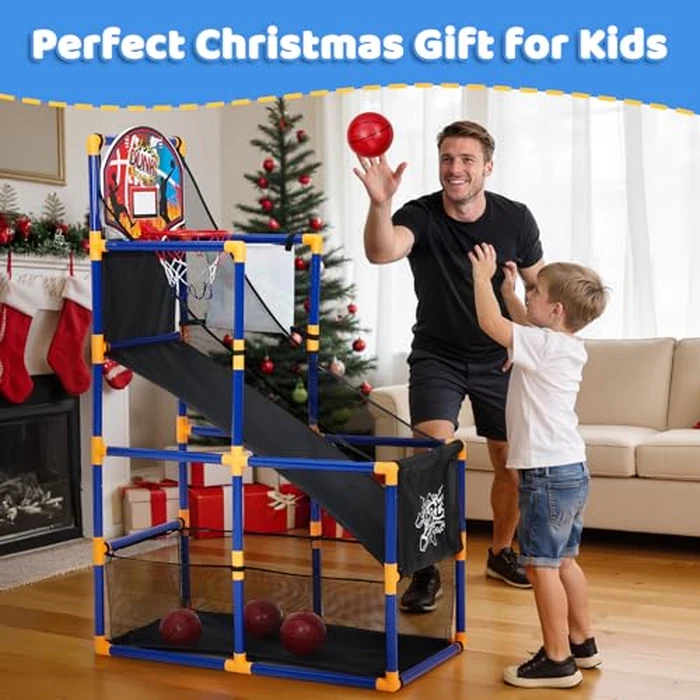 GarveeLife Kids Indoor Outdoor Basketball Arcade Game Set, 2-in-1 Adjustable Basketball Hoop with Sticky Ball, Ball Return Ramp, Includes 4 Balls & 6 Sticky Toss Balls, Sports Boys & Girls 3+ by GarveeLife - Image 6