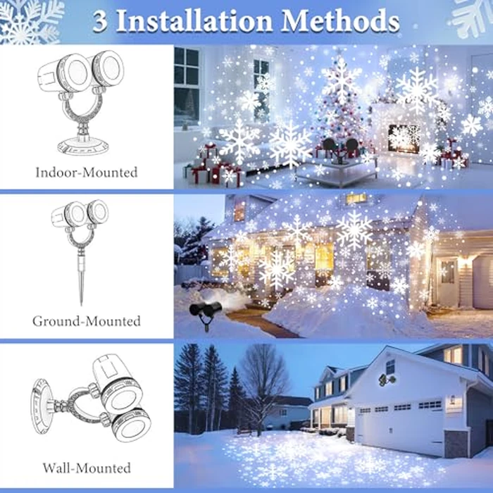 Christmas Projector Lights Outdoor, Dual Head Snowflake Projector Lights Waterproof with Timer, Dynamic Snow Holiday Projector Light for Room Wall Patio Garden Xmas Decorations by Nielfoi - Image 2
