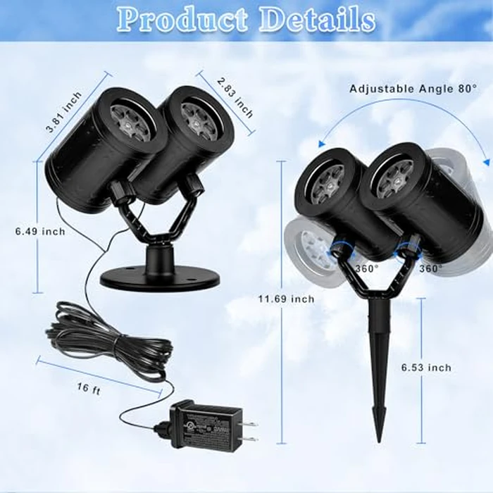 Christmas Projector Lights Outdoor, Dual Head Snowflake Projector Lights Waterproof with Timer, Dynamic Snow Holiday Projector Light for Room Wall Patio Garden Xmas Decorations by Nielfoi - Image 7