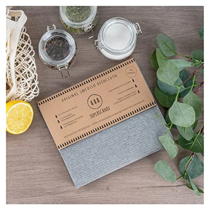 SUPERSCANDI 10 Pack Swedish Dish Cloths for Kitchen - 100% Biodegradable & Compostable | Washable Kitchen Cloths, Food-Safe & Without Plastic - Reusable Paper Towel for Any Surface | Grey by SUPERSCANDI - Image 2