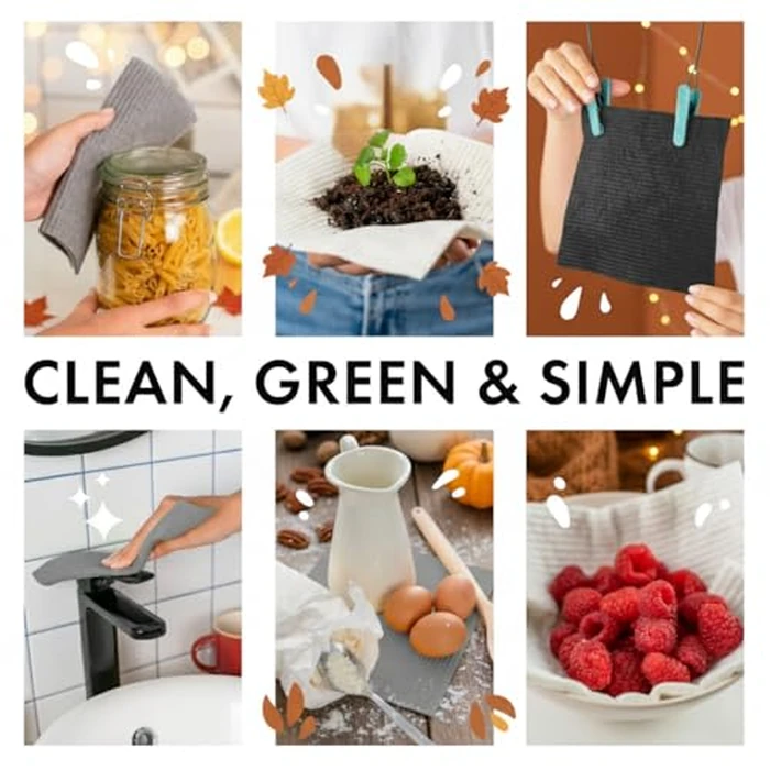 SUPERSCANDI 10 Pack Swedish Dish Cloths for Kitchen - 100% Biodegradable & Compostable | Washable Kitchen Cloths, Food-Safe & Without Plastic - Reusable Paper Towel for Any Surface | Grey by SUPERSCANDI - Image 4