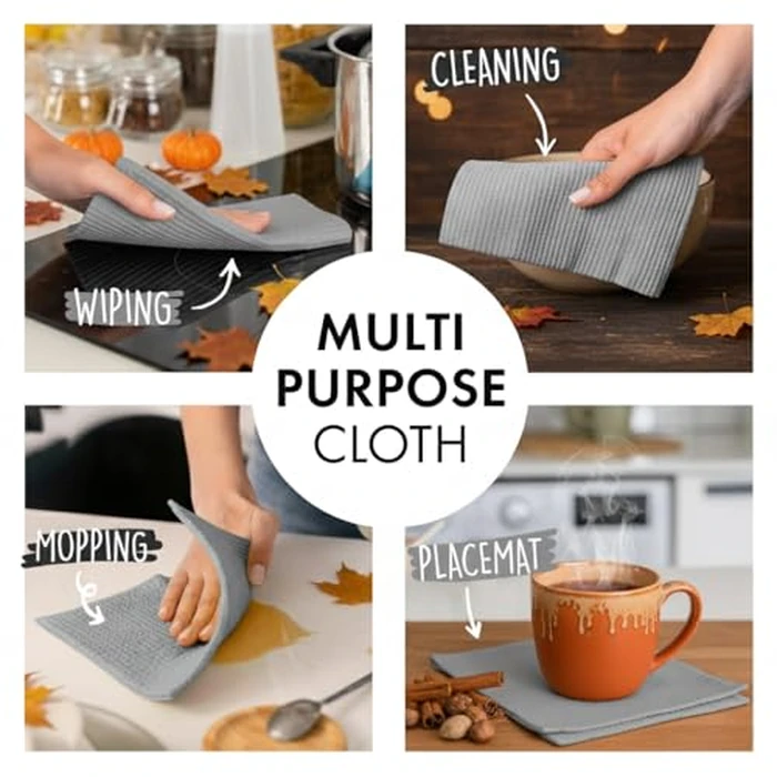SUPERSCANDI 10 Pack Swedish Dish Cloths for Kitchen - 100% Biodegradable & Compostable | Washable Kitchen Cloths, Food-Safe & Without Plastic - Reusable Paper Towel for Any Surface | Grey by SUPERSCANDI - Image 5