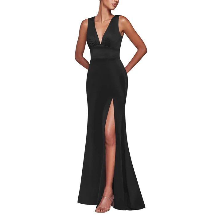 PeoKia Wedding Guest Dresses for Women 2026 Sleeveless Deep V-Neck High Slit Elegant Dinner Cocktail Long Formal Dresses Black M by PeoKia - Used - Like New condition - US$55.83