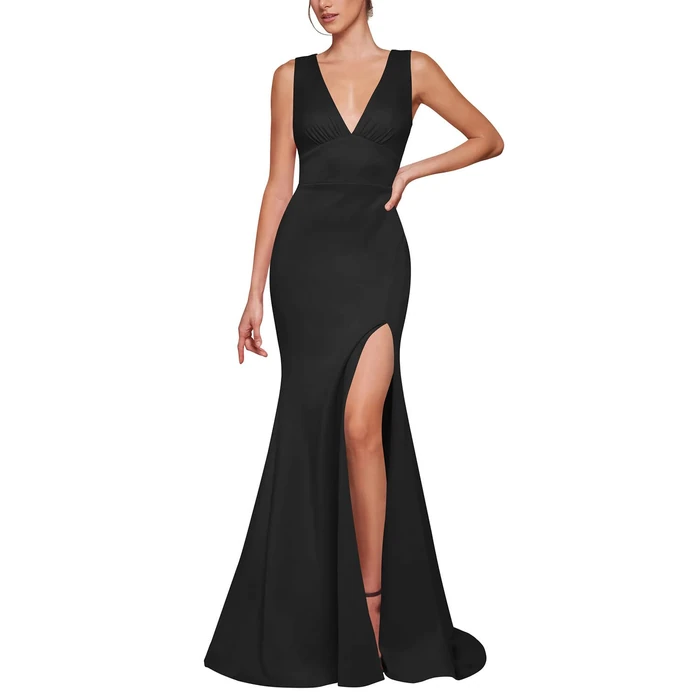 PeoKia Wedding Guest Dresses for Women 2026 Sleeveless Deep V-Neck High Slit Elegant Dinner Cocktail Long Formal Dresses Black M by PeoKia - Image 2
