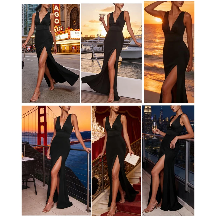 PeoKia Wedding Guest Dresses for Women 2026 Sleeveless Deep V-Neck High Slit Elegant Dinner Cocktail Long Formal Dresses Black M by PeoKia - Image 6