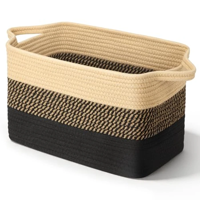 Ceecysaa Storage Basket,Panier Rangement Collapsible Cotton Rope Woven Storage Baskets Organization for Books Shelf Baskets,Toy Bins,Clothes,Towel Baskets,Blanket Basket with Handles 12.8x9x9 Inches by Ceecysaa - Used - Very Good condition
