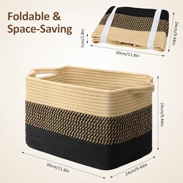 Ceecysaa Storage Basket,Panier Rangement Collapsible Cotton Rope Woven Storage Baskets Organization for Books Shelf Baskets,Toy Bins,Clothes,Towel Baskets,Blanket Basket with Handles 12.8x9x9 Inches by Ceecysaa - Image 3