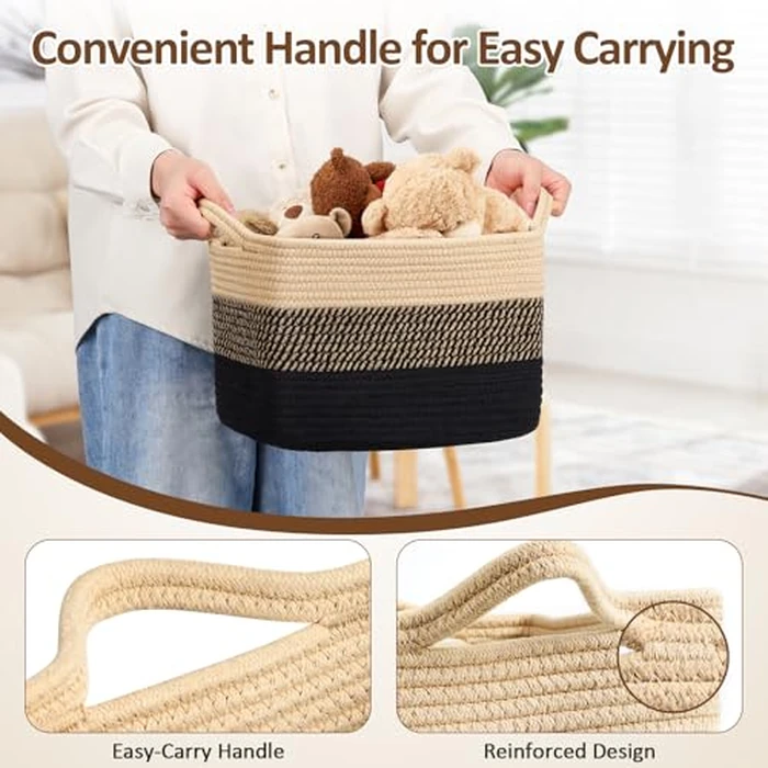 Ceecysaa Storage Basket,Panier Rangement Collapsible Cotton Rope Woven Storage Baskets Organization for Books Shelf Baskets,Toy Bins,Clothes,Towel Baskets,Blanket Basket with Handles 12.8x9x9 Inches by Ceecysaa - Image 4