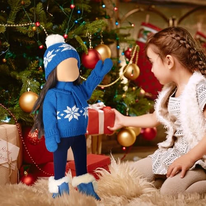 Bencailor 6 Pcs 18 Inch Christmas Doll Clothes and Accessories Winter Outfits Set Sweaters Trousers Hats Shoes Gloves for 18 Inch Doll Gifts(Blue) by Bencailor - Image 2