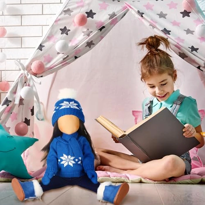 Bencailor 6 Pcs 18 Inch Christmas Doll Clothes and Accessories Winter Outfits Set Sweaters Trousers Hats Shoes Gloves for 18 Inch Doll Gifts(Blue) by Bencailor - Image 5