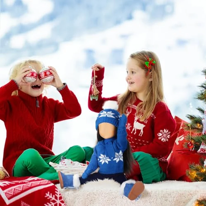 Bencailor 6 Pcs 18 Inch Christmas Doll Clothes and Accessories Winter Outfits Set Sweaters Trousers Hats Shoes Gloves for 18 Inch Doll Gifts(Blue) by Bencailor - Image 6