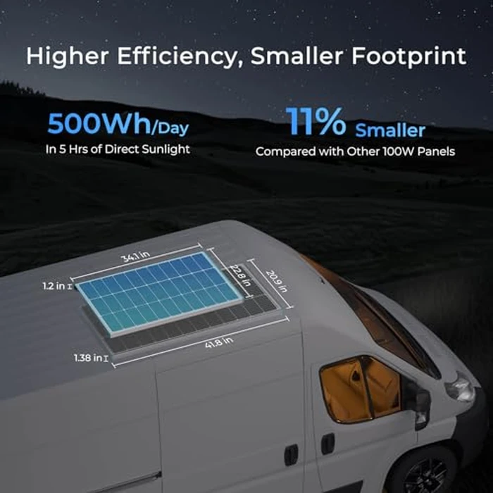 Renogy N-Type 100 Watt Solar Panel with Mounting Z Brackets, 16BB 100W Solar Panel 12V, 25% High Efficiency PV Module Power Charger for RV Camper Marine Home Rooftop Off-Grid by Renogy - Image 3