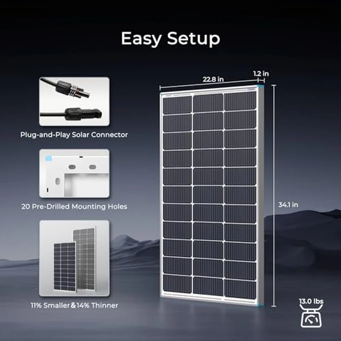 Renogy N-Type 100 Watt Solar Panel with Mounting Z Brackets, 16BB 100W Solar Panel 12V, 25% High Efficiency PV Module Power Charger for RV Camper Marine Home Rooftop Off-Grid by Renogy - Image 8