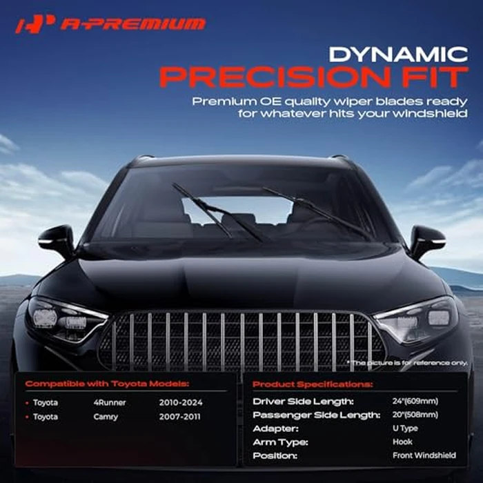 A-Premium 24"+20" APWB385 Windshield Wiper Blades Compatible with Toyota Camry 2007-2011, 4Runner 2010-2024 - J-Hook, All-Season Beam Wiper, with Wear Indicator & Towel, Left and Right (Pack of 2) by A-Premium - Image 2