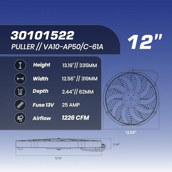 SPAL 30101522 12" Fan Puller Curved Blades 12 Volt High-Performance 1226 cfm VA10-AP50/C-61A by Spal - Image 3