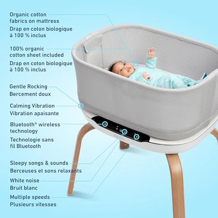 Graco SmartSense Soothing Baby Bassinet & Rocker with Cry Detection Technology, Includes 100% Organic Cotton Sheet, Luna by Graco - Image 7