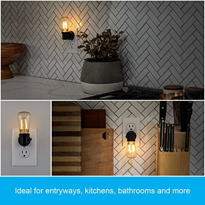 GE Vintage LED Edison Night Light, Plug-in, Dusk to Dawn Sensor, Farmhouse Decor, Mood Lighting, Home Decor, Ambient Lighting, LED Lights for Bedroom, Bathroom, Kitchen, Hallway, Black, 1 Pack, 64346 by GE - Image 6